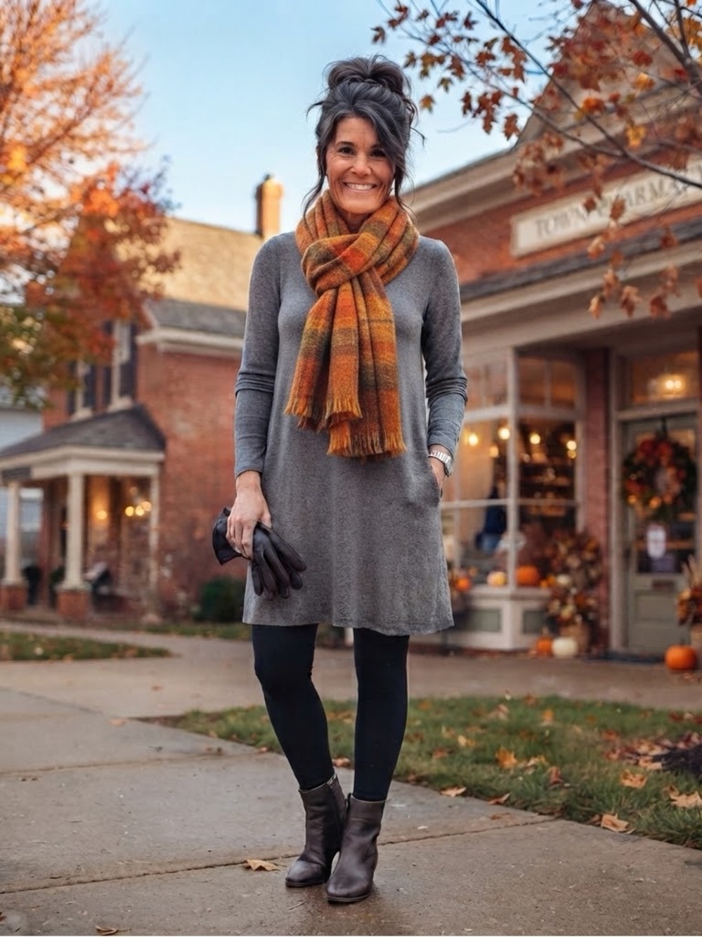 This garment is a long-sleeve, heather-gray tunic from J.Jill’s Pure Jill collec